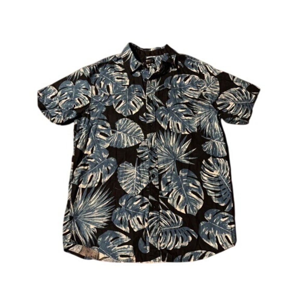 Matix Mens Button Down Shirt Short Sleeve‎ Blue Leaf Print Casual Size S